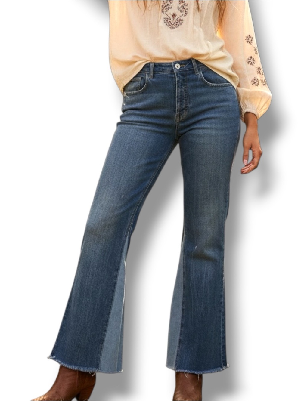 Pilcro Anthropologie Two-Tone Flare Jeans High Rise Button Fly 29